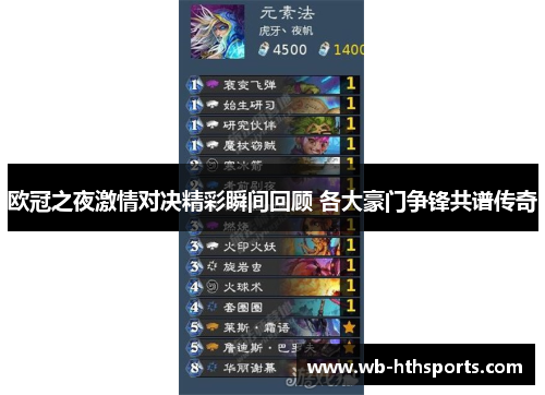 欧冠之夜激情对决精彩瞬间回顾 各大豪门争锋共谱传奇